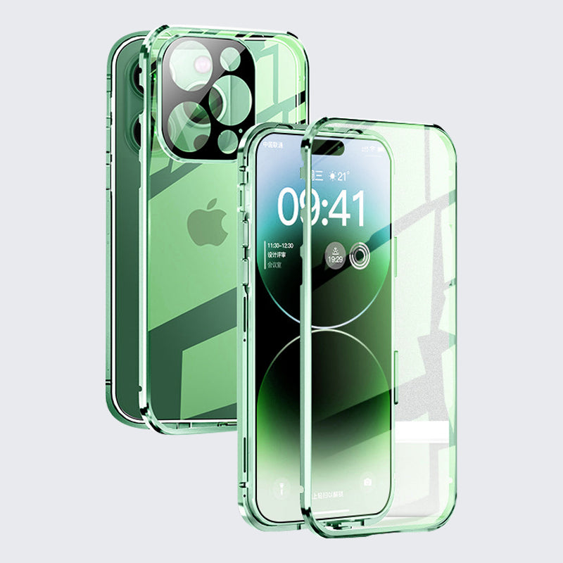 Premium iPhone Case MagSafe Compatible Double-Sided Tempered Glass Metal Frame Shockproof Protective Cover 360 Full Body Magnetic Fit Camera Lens Protection Slim Design