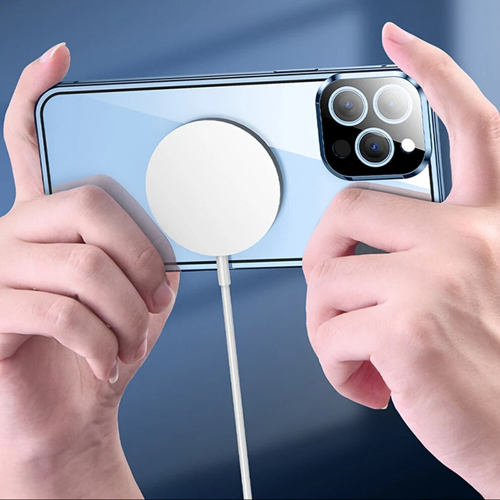 Premium iPhone Case MagSafe Compatible Double-Sided Tempered Glass Metal Frame Shockproof Protective Cover 360 Full Body Magnetic Fit Camera Lens Protection Slim Design