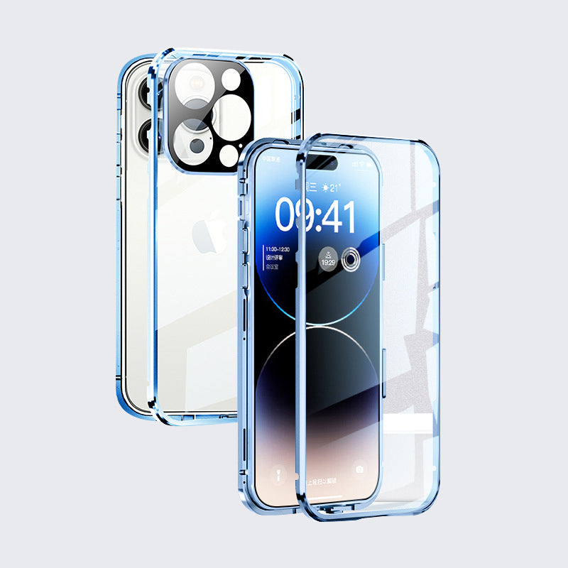Premium iPhone Case MagSafe Compatible Double-Sided Tempered Glass Metal Frame Shockproof Protective Cover 360 Full Body Magnetic Fit Camera Lens Protection Slim Design
