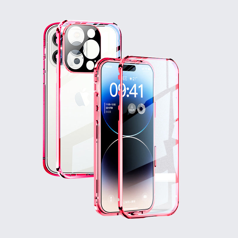 Premium iPhone Case MagSafe Compatible Double-Sided Tempered Glass Metal Frame Shockproof Protective Cover 360 Full Body Magnetic Fit Camera Lens Protection Slim Design