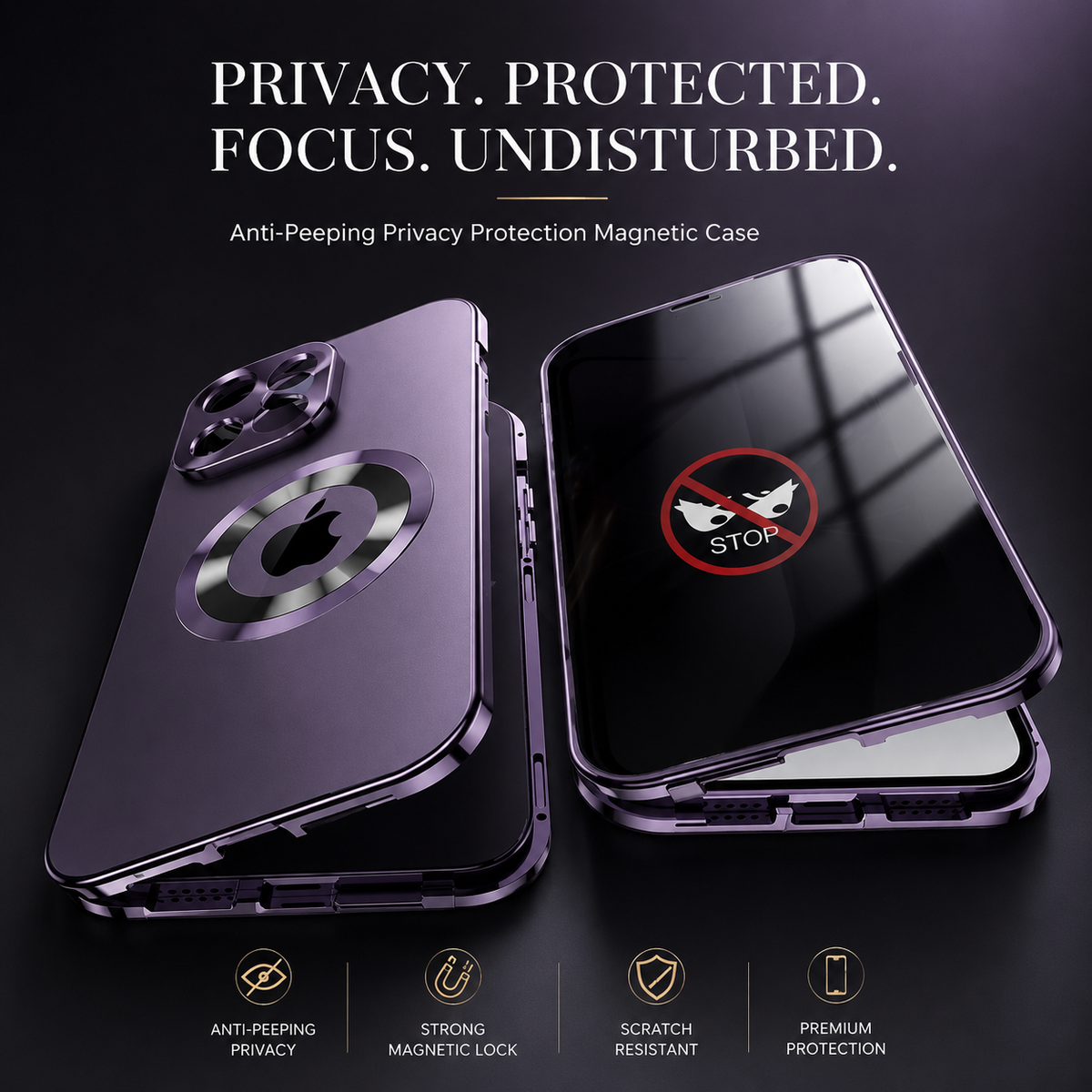 Premium iPhone Case MagSafe Compatible Double-Sided Tempered Glass Privacy Screen Metal Frame Shockproof Protective Cover 360 Full Body Camera Lens Protection Slim Design