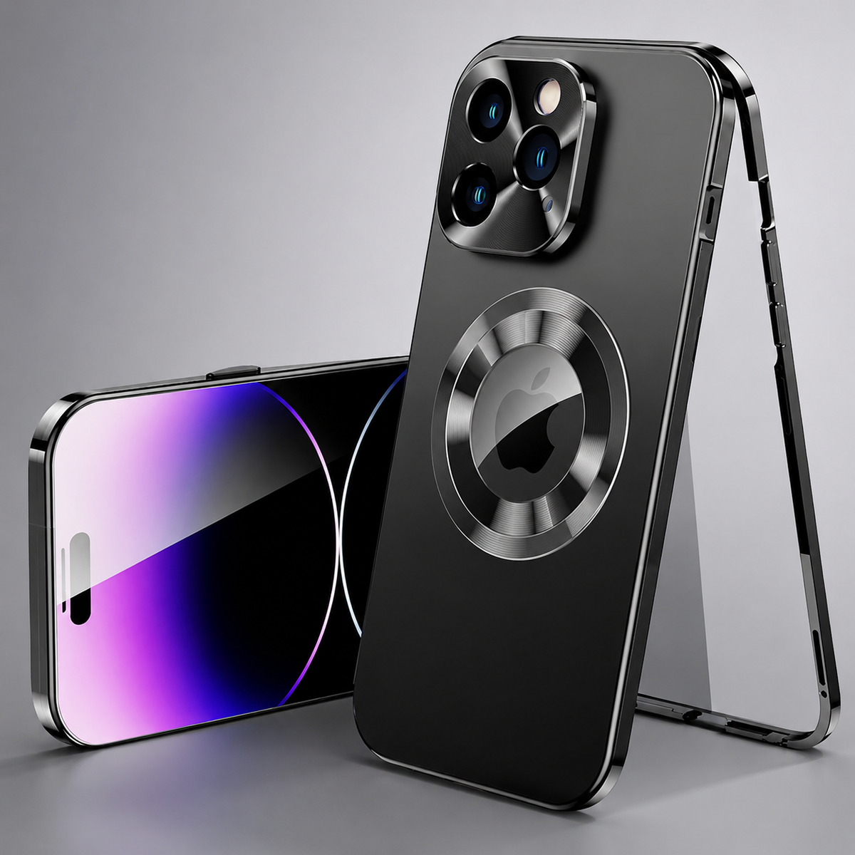 Premium iPhone Case MagSafe Compatible Double-Sided Tempered Glass Privacy Screen Metal Frame Shockproof Protective Cover 360 Full Body Camera Lens Protection Slim Design