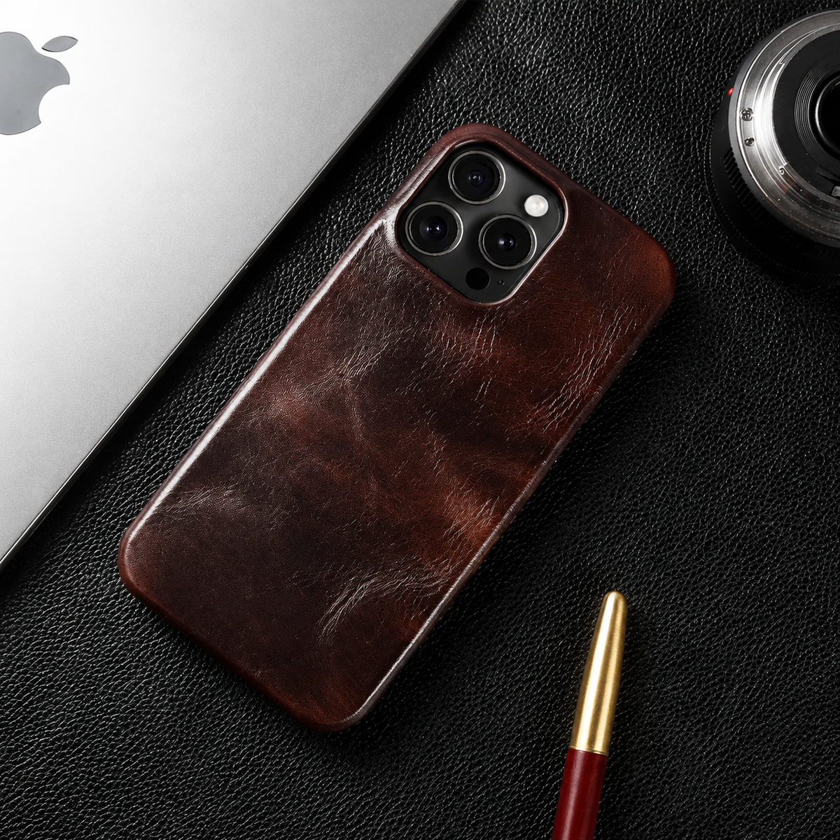 Premium iPhone Case MagSafe Compatible Genuine Leather Shockproof Protective Cover Camera Lens Protection Carry Strap Slim Full Coverage & Secure Grip