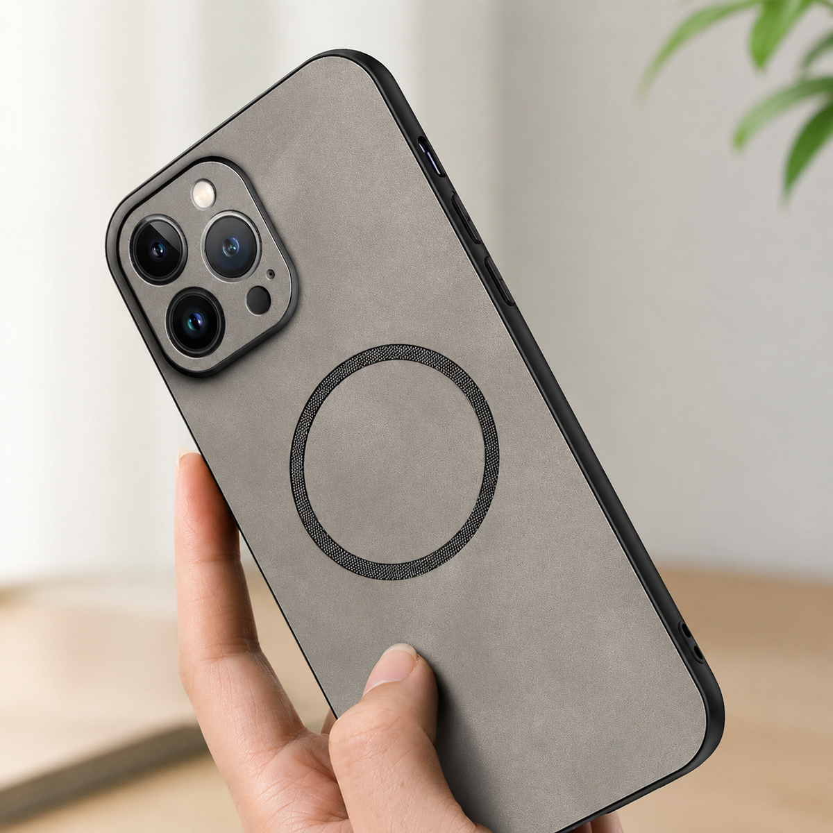 Premium iPhone Case MagSafe Compatible Genuine Leather Shockproof Protective Cover with Camera Lens Protection, Magnetic Ring and Slim Design
