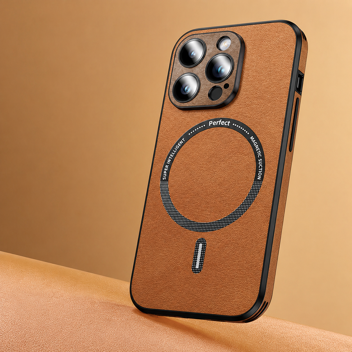 Premium iPhone Case MagSafe Compatible Genuine Leather Shockproof Protective Cover with Camera Lens Protection, Magnetic Ring and Slim Design