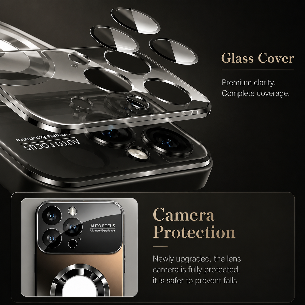 Premium iPhone Case MagSafe Compatible Glass Panel Shockproof Camera Lens Protection Anti Fingerprint Clear Slim Protective Cover Full Coverage Design