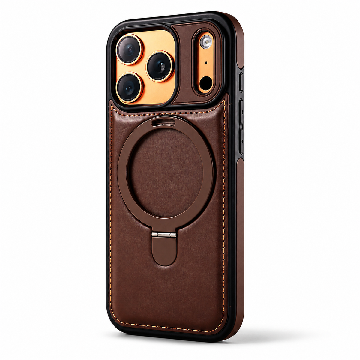 Premium iPhone Case MagSafe Compatible Leather Kickstand Shockproof Protective Cover Slim Business Retro Full Coverage Invisible Stand