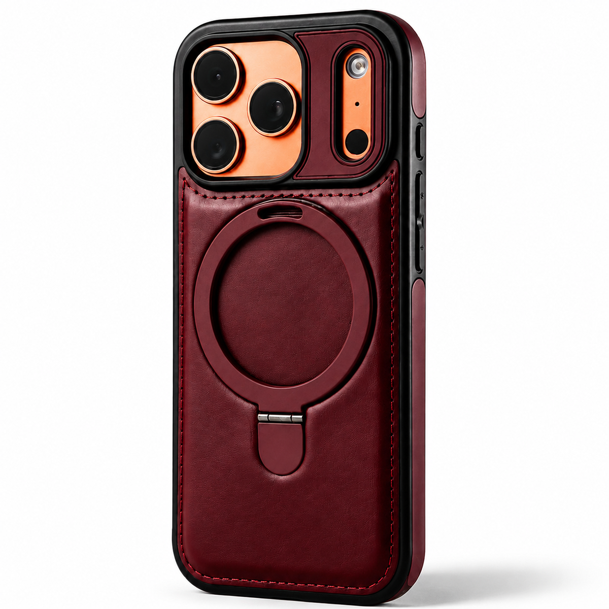 Premium iPhone Case MagSafe Compatible Leather Kickstand Shockproof Protective Cover Slim Business Retro Full Coverage Invisible Stand