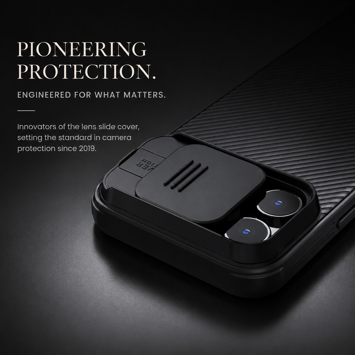 Premium iPhone Case MagSafe Compatible Leather Texture Sliding Camera Cover Shockproof Protective Cover with Lens Protection, Slim Design