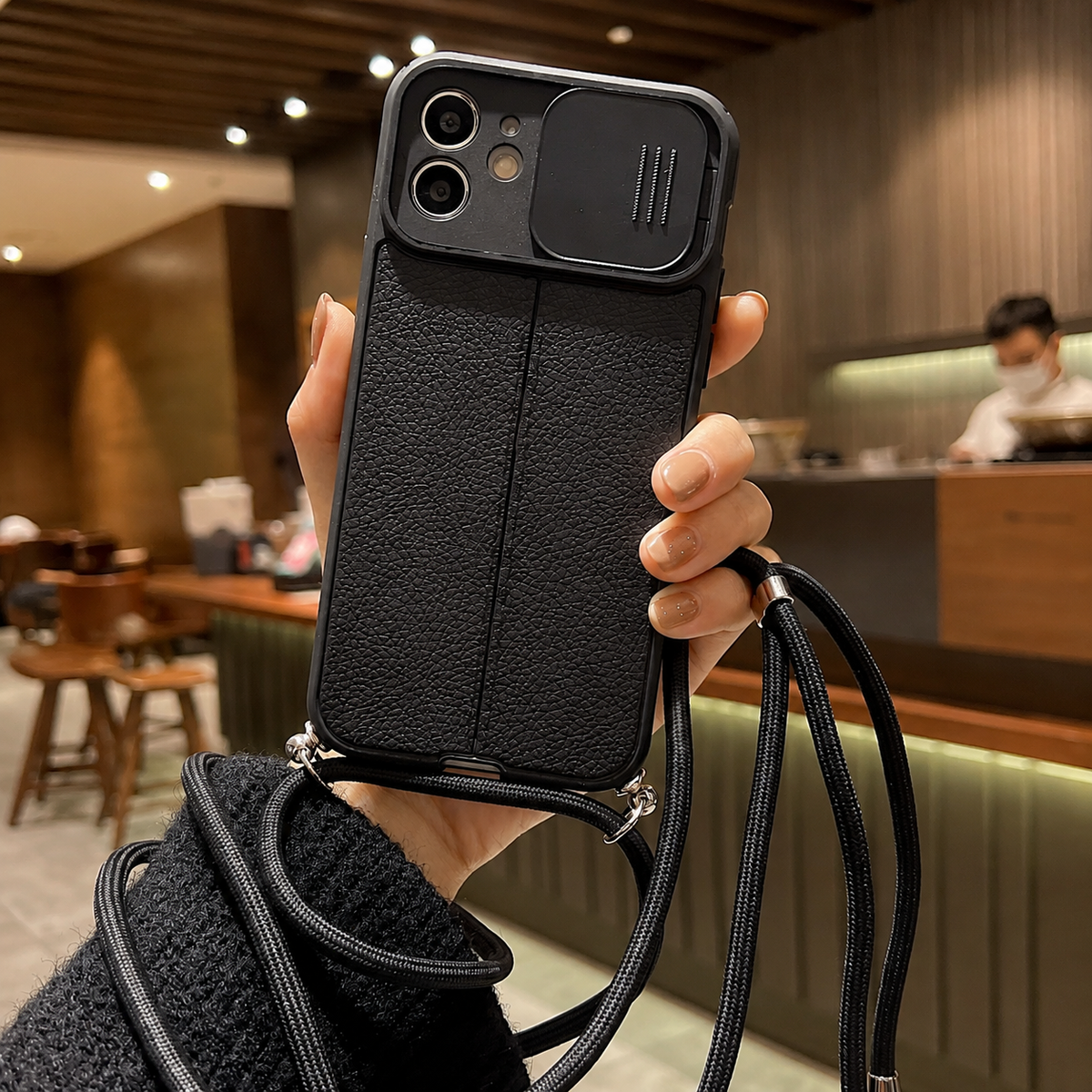 Premium iPhone Case MagSafe Compatible Leather Texture Sliding Camera Cover Shockproof Protective Cover with Lens Protection, Slim Design
