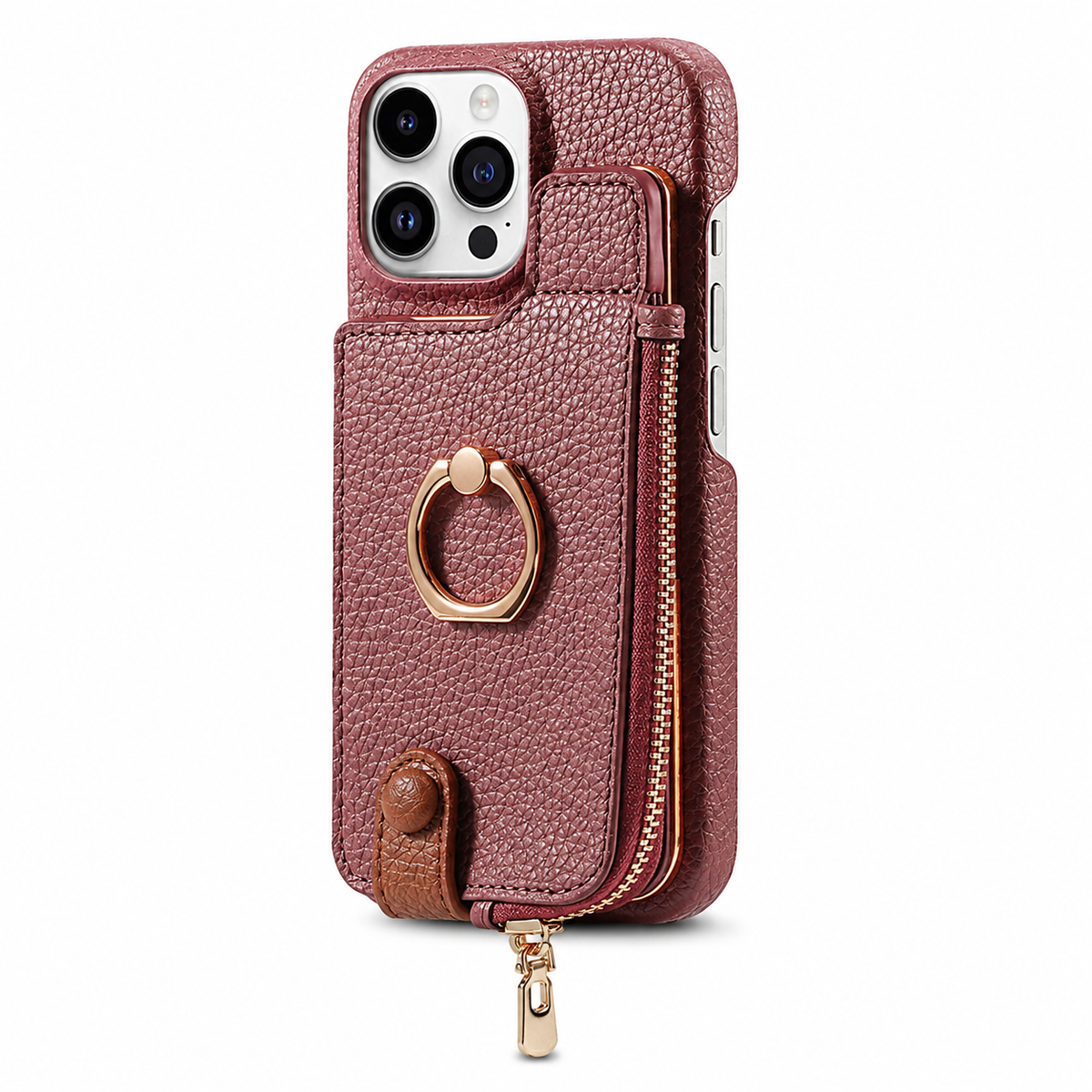 Premium iPhone Case MagSafe Compatible Leather Zipper Wallet Card Holder Ring Kickstand Magnetic Closure Shockproof Protection Camera Lens Slim Design