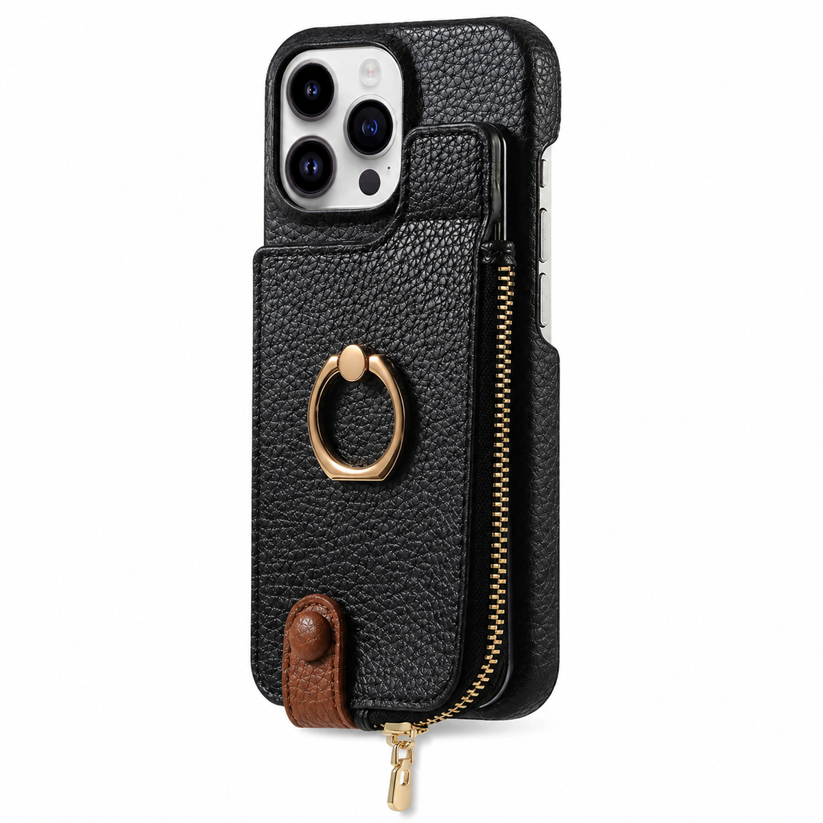 Premium iPhone Case MagSafe Compatible Leather Zipper Wallet Card Holder Ring Kickstand Magnetic Closure Shockproof Protection Camera Lens Slim Design