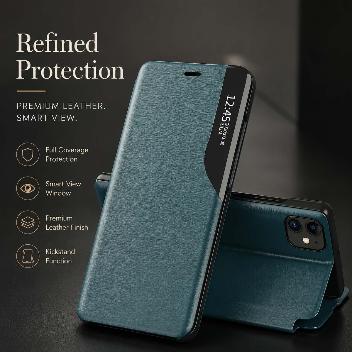 Premium iPhone Case MagSafe Compatible Magnetic Flip Wallet Cover PU Leather Card Holder Kickstand Shockproof Protection Camera Lens Guard Slim Design