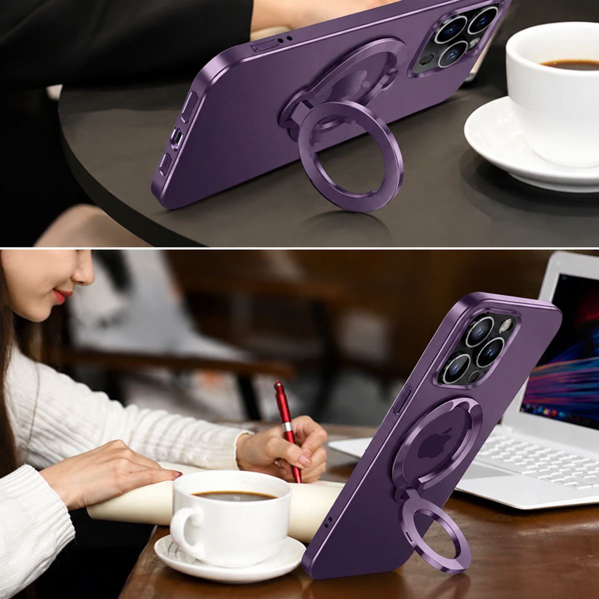 Premium iPhone Case MagSafe Compatible Matte Ring Stand Shockproof Protective Cover Hard PC Camera Lens Protection Ultra Thin Slim Design