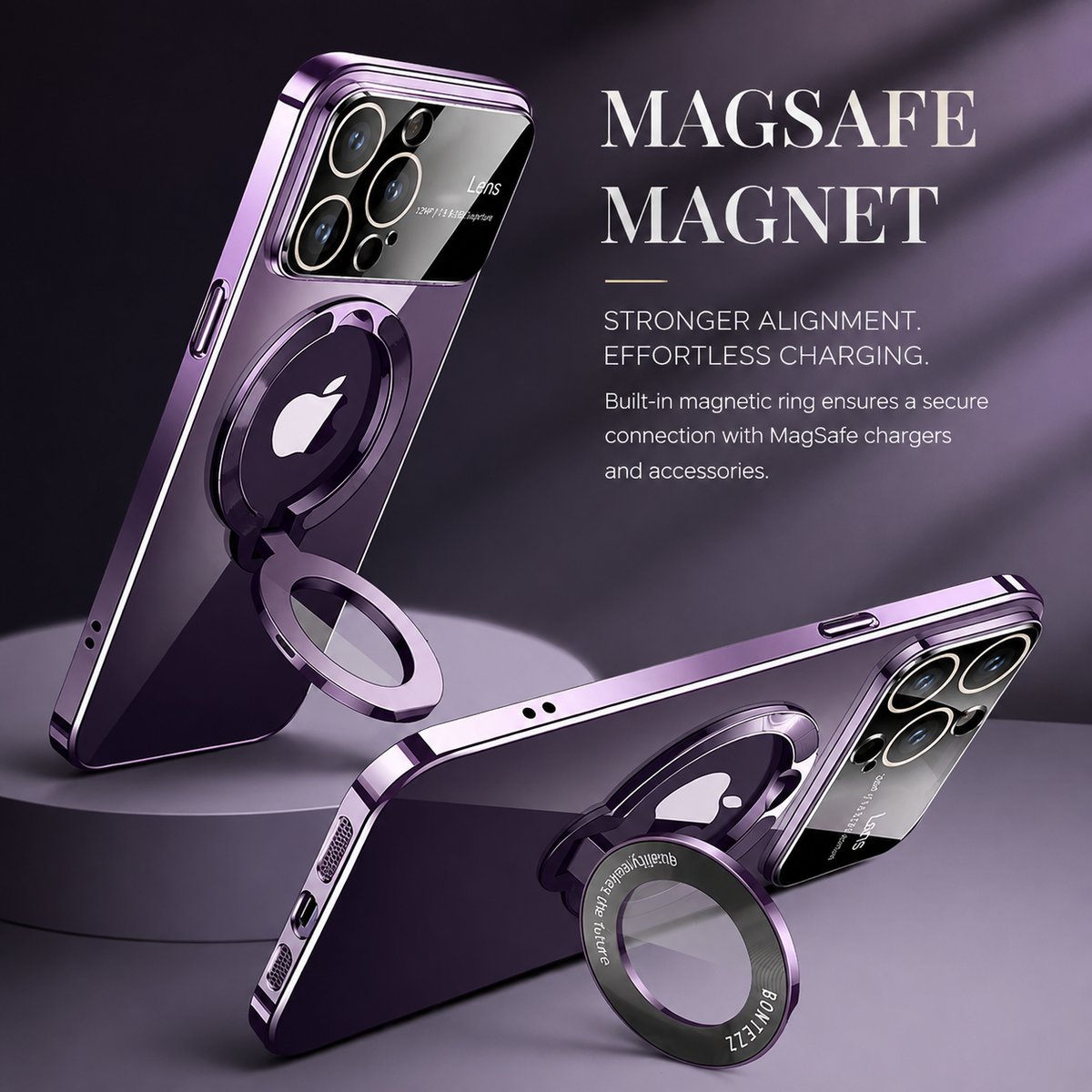 Premium iPhone Case MagSafe Compatible Matte Ring Stand Shockproof Protective Cover Hard PC Camera Lens Protection Ultra Thin Slim Design