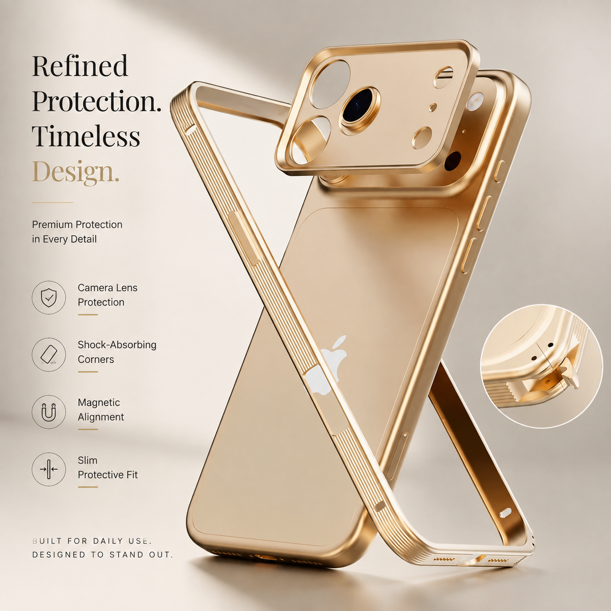 Premium iPhone Case MagSafe Compatible Metal Frame Shockproof Protective Cover Heat Dissipation Anti Slip Grip Camera Lens Guard Slim Lightweight Design