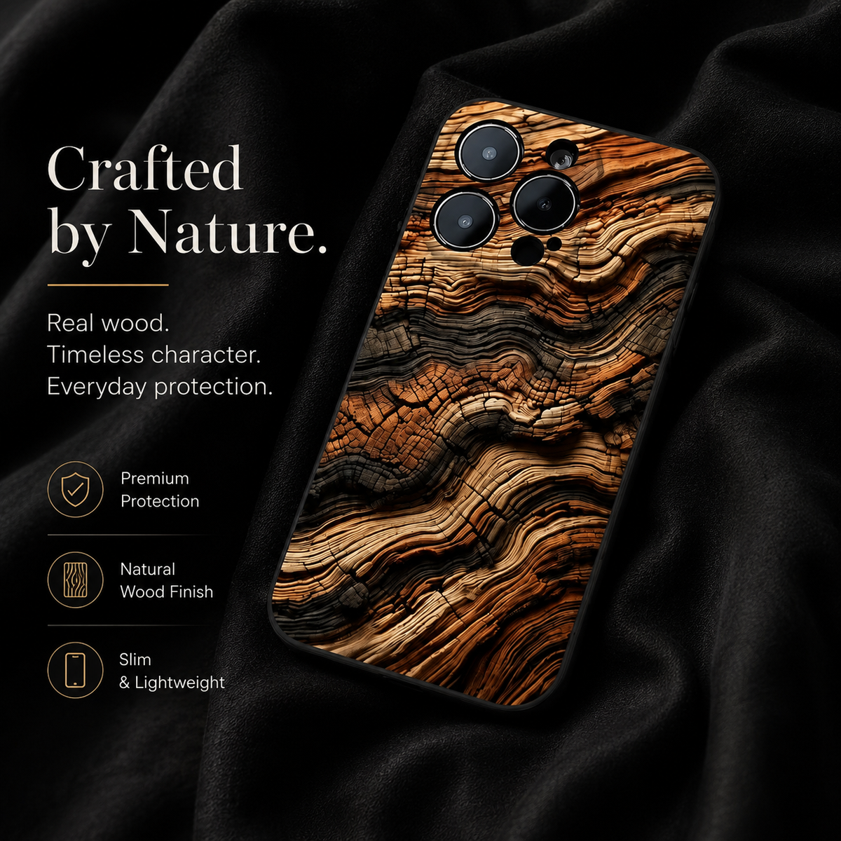 Premium iPhone Case MagSafe Compatible Natural Wood Protective Cover Shockproof TPU Bumper Camera Lens Guard Anti Scratch Slim Lightweight Design