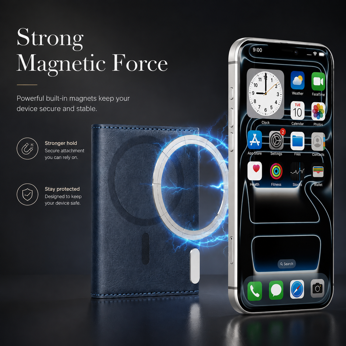 Premium iPhone Case MagSafe Compatible PU Leather Wallet Card Holder Shockproof TPU PC Magnetic Anti Scratch Anti Fingerprint Non Slip Slim Cover Case