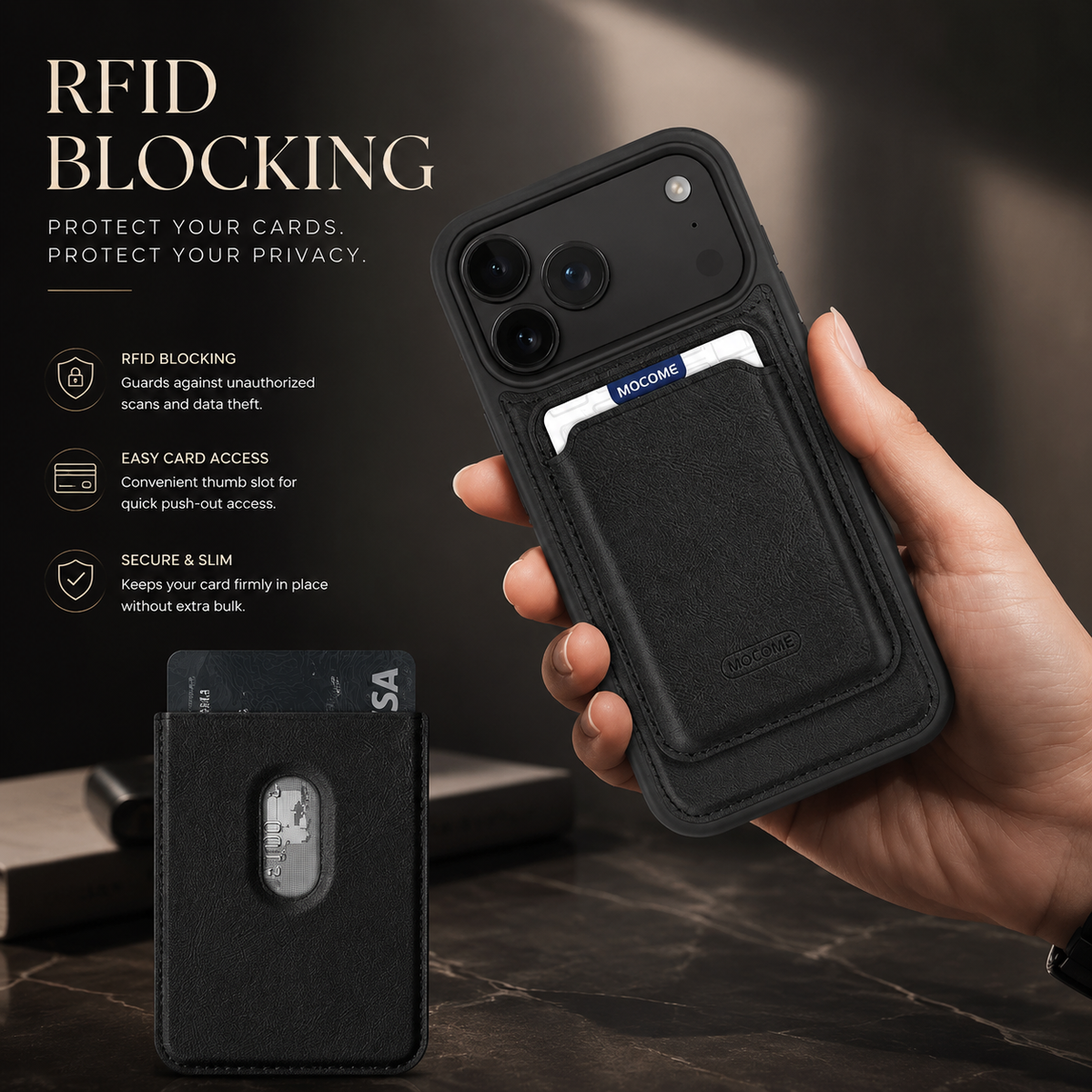 Premium iPhone Case MagSafe Compatible RFID Blocking Leather Wallet Card Holder Shockproof Anti Scratch Anti Fingerprint Secure Storage Slim Protective Cover
