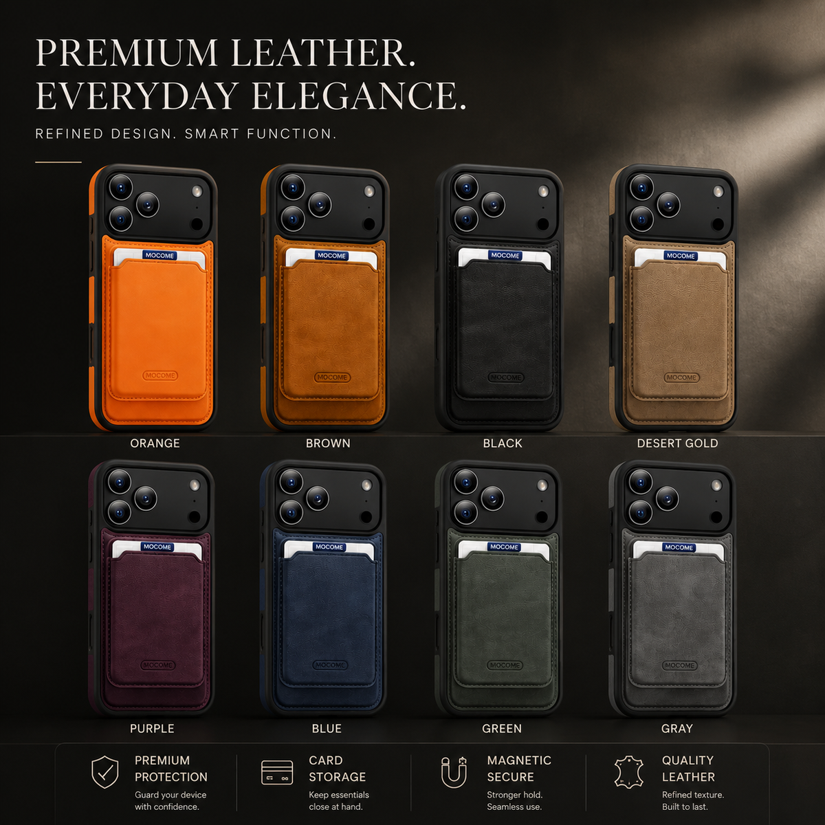 Premium iPhone Case MagSafe Compatible RFID Blocking Leather Wallet Card Holder Shockproof Anti Scratch Anti Fingerprint Secure Storage Slim Protective Cover