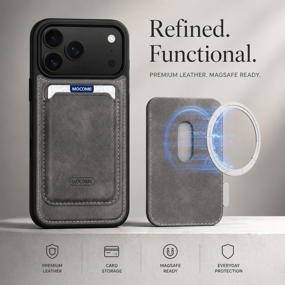 Premium iPhone Case MagSafe Compatible RFID Blocking Leather Wallet Card Holder Shockproof Anti Scratch Anti Fingerprint Secure Storage Slim Protective Cover