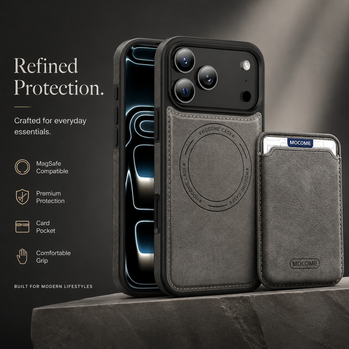 Premium iPhone Case MagSafe Compatible RFID Blocking Leather Wallet Card Holder Shockproof Anti Scratch Anti Fingerprint Secure Storage Slim Protective Cover