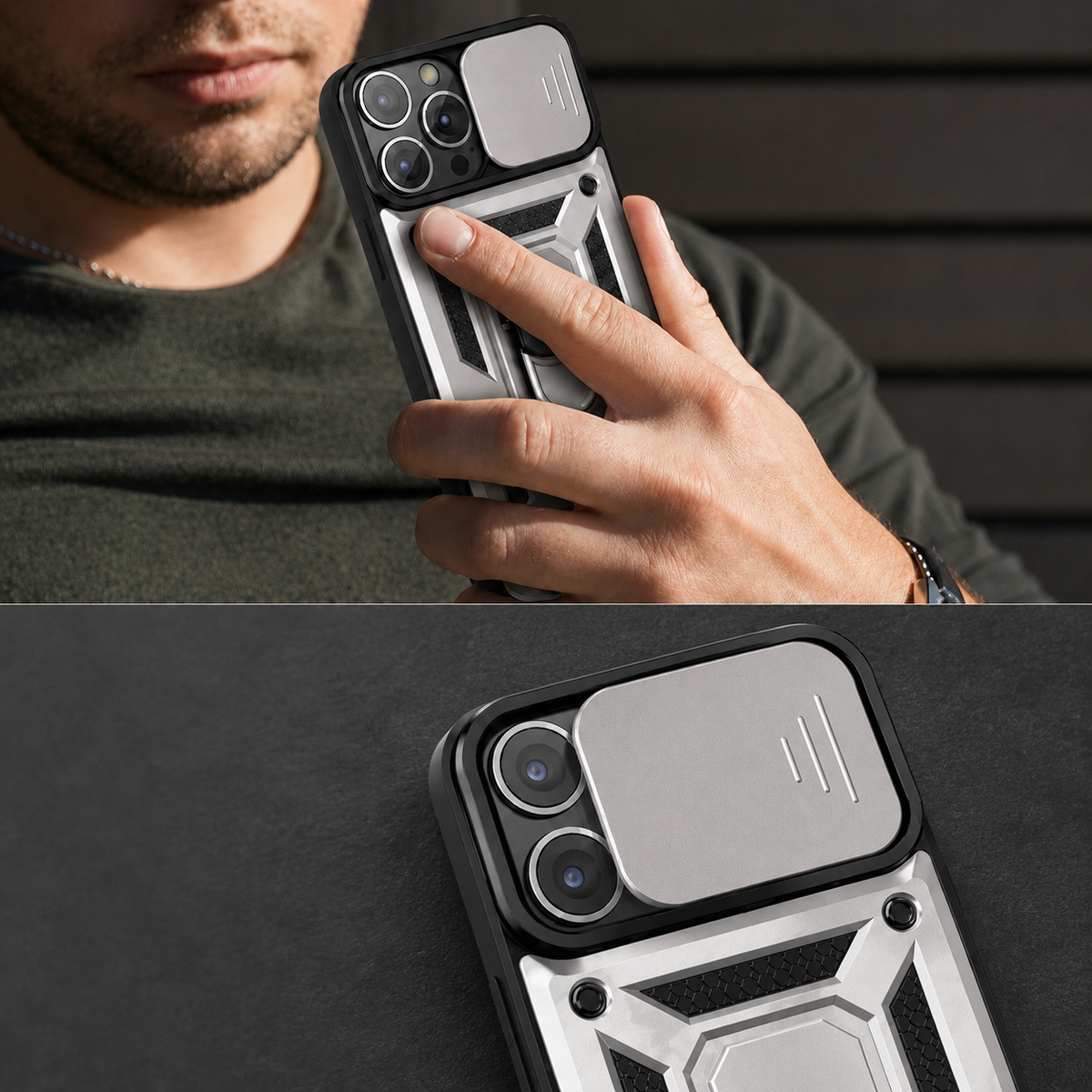 Premium iPhone Case MagSafe Compatible Rugged Armor Card Holder Kickstand Shockproof Cover 360° Rotating Stand Full Protection Anti Slip Heavy Duty Design