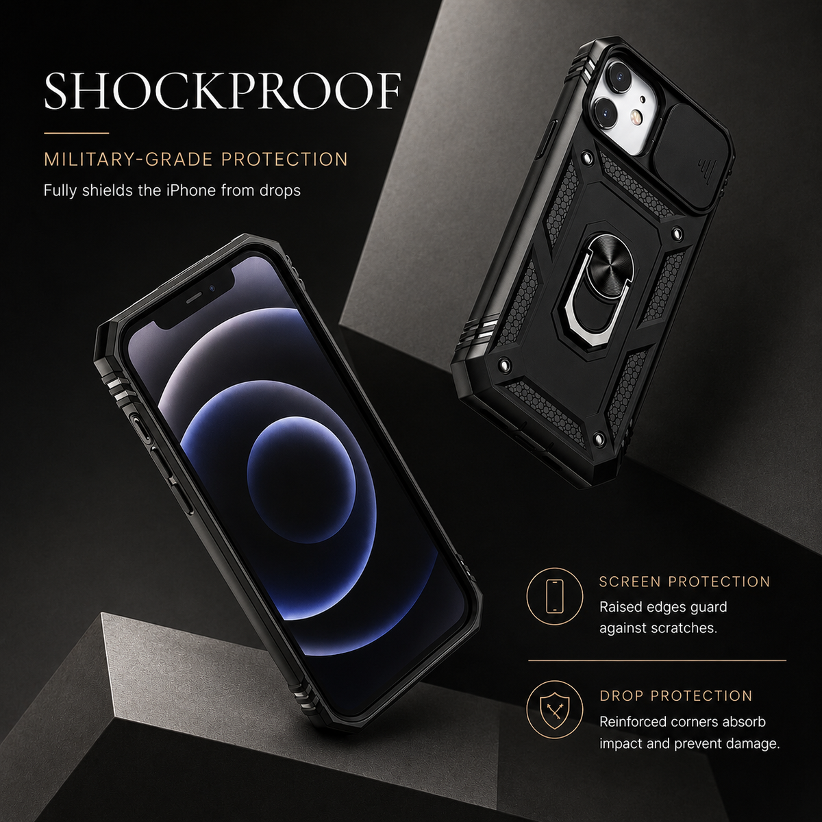 Premium iPhone Case MagSafe Compatible Rugged Armor Card Holder Kickstand Shockproof Cover 360° Rotating Stand Full Protection Anti Slip Heavy Duty Design