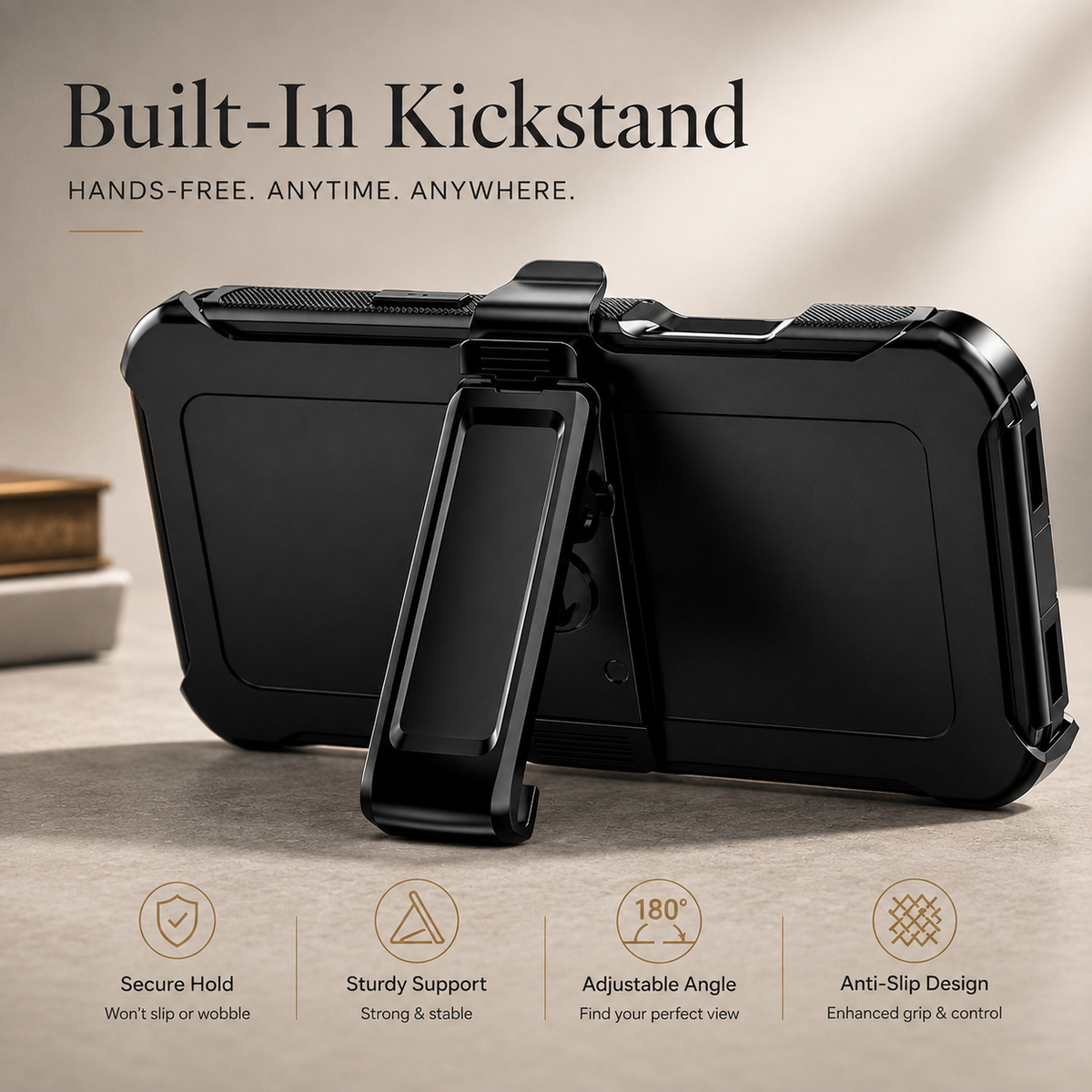 Premium iPhone Case MagSafe Compatible Rugged Holster Cover 3 Layer Shockproof Armor Belt Clip Kickstand Anti-Slip Grip Full Protection Design Durable
