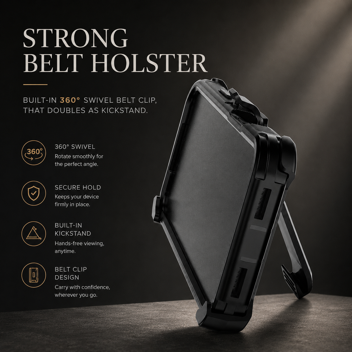 Premium iPhone Case MagSafe Compatible Rugged Holster Cover 3 Layer Shockproof Armor Belt Clip Kickstand Anti-Slip Grip Full Protection Design Durable