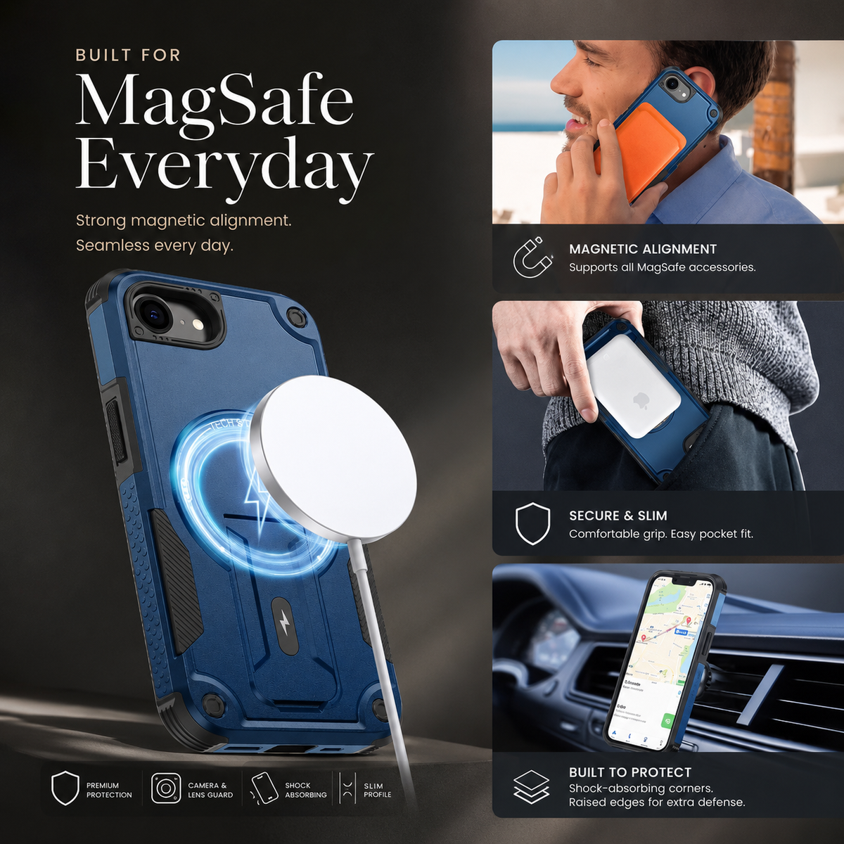 Premium iPhone Case MagSafe Compatible Shockproof Dual Layer PC TPU Kickstand Lanyard Strap Heavy Duty Anti Scratch Full Coverage Protective Cover