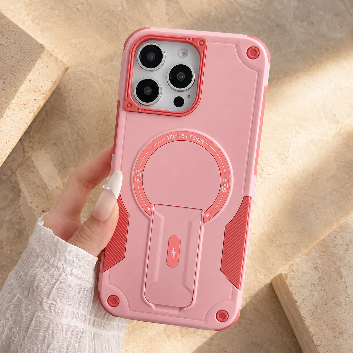 Premium iPhone Case MagSafe Compatible Shockproof Dual Layer PC TPU Kickstand Lanyard Strap Heavy Duty Anti Scratch Full Coverage Protective Cover