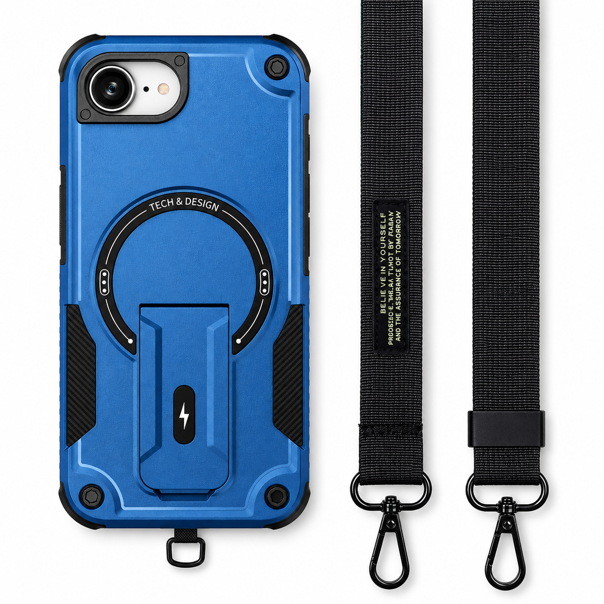 Premium iPhone Case MagSafe Compatible Shockproof Dual Layer PC TPU Kickstand Lanyard Strap Heavy Duty Anti Scratch Full Coverage Protective Cover