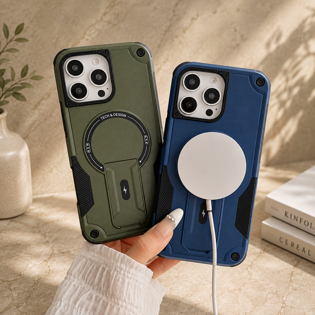 Premium iPhone Case MagSafe Compatible Shockproof Dual Layer PC TPU Kickstand Lanyard Strap Heavy Duty Anti Scratch Full Coverage Protective Cover