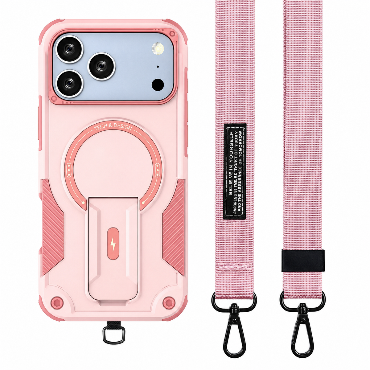 Premium iPhone Case MagSafe Compatible Shockproof Dual Layer PC TPU Kickstand Lanyard Strap Heavy Duty Anti Scratch Full Coverage Protective Cover