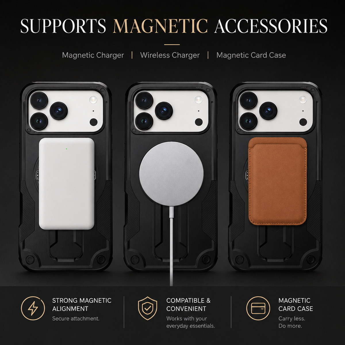Premium iPhone Case MagSafe Compatible Shockproof Dual Layer PC TPU Kickstand Lanyard Strap Heavy Duty Anti Scratch Full Coverage Protective Cover
