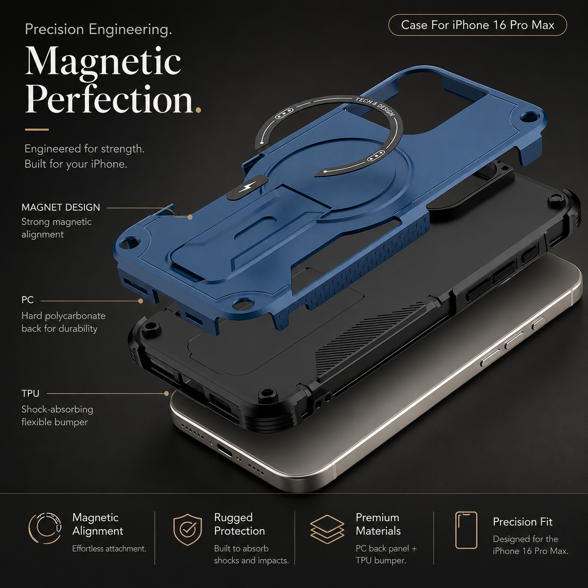 Premium iPhone Case MagSafe Compatible Shockproof Dual Layer PC TPU Kickstand Lanyard Strap Heavy Duty Anti Scratch Full Coverage Protective Cover