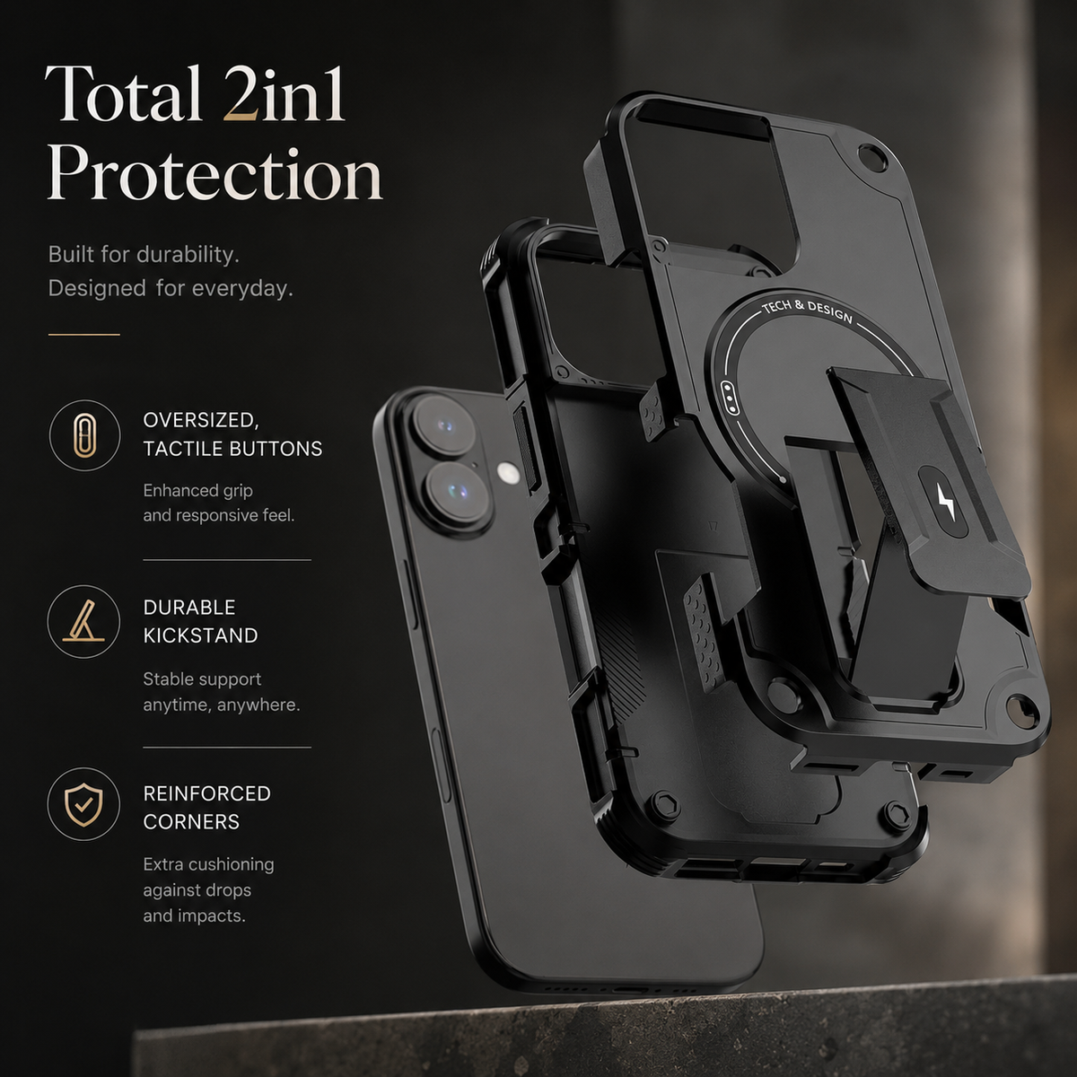 Premium iPhone Case MagSafe Compatible Shockproof Dual Layer PC TPU Kickstand Lanyard Strap Heavy Duty Anti Scratch Full Coverage Protective Cover