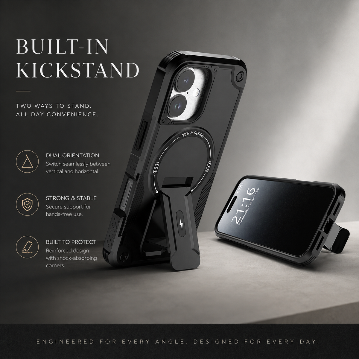 Premium iPhone Case MagSafe Compatible Shockproof Dual Layer PC TPU Kickstand Lanyard Strap Heavy Duty Anti Scratch Full Coverage Protective Cover