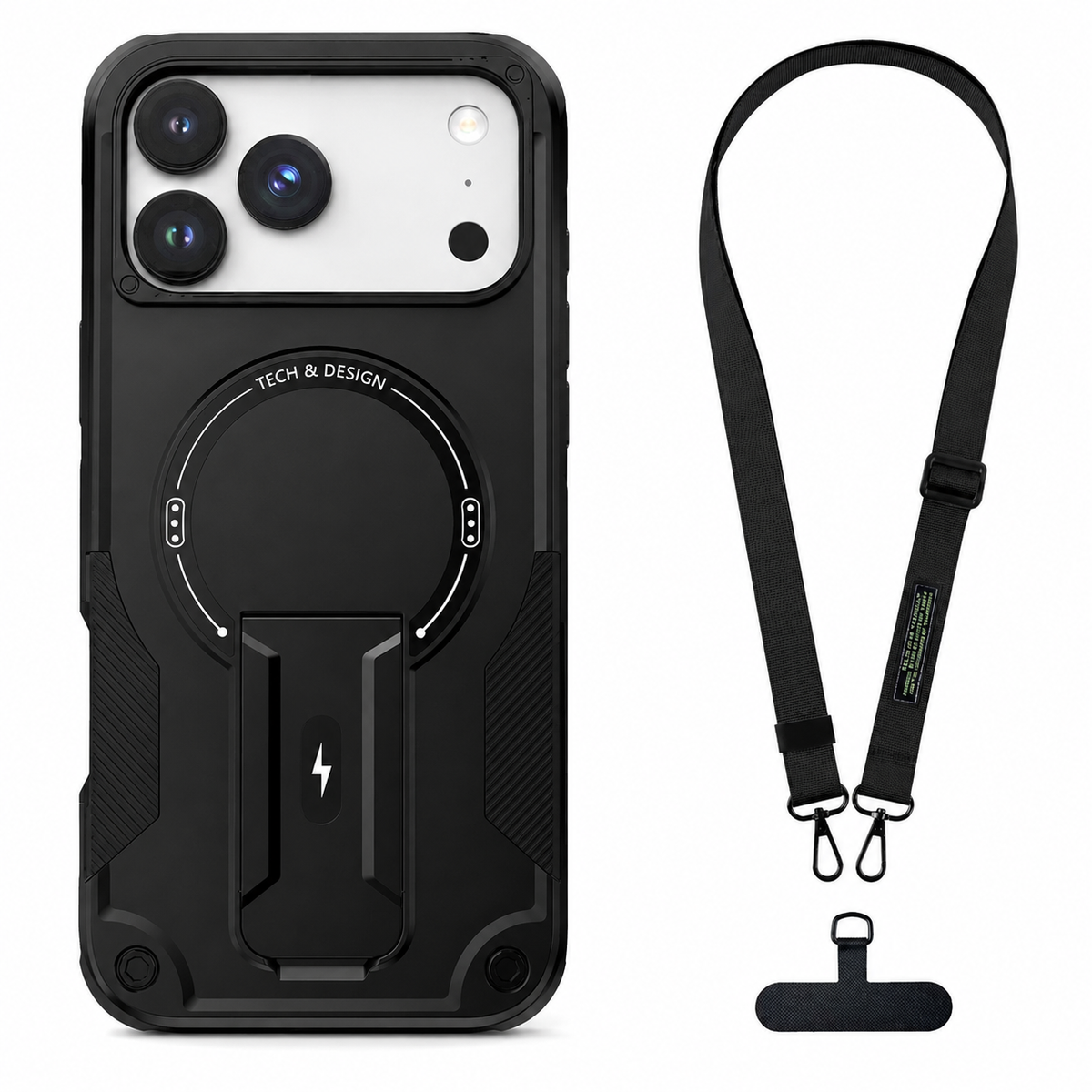 Premium iPhone Case MagSafe Compatible Shockproof Dual Layer PC TPU Kickstand Lanyard Strap Heavy Duty Anti Scratch Full Coverage Protective Cover