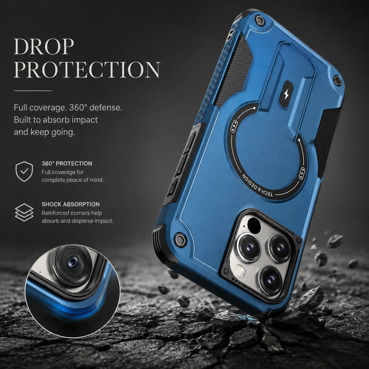 Premium iPhone Case MagSafe Compatible Shockproof PC TPU Armor Magnetic Stand Crossbody Lanyard Heavy Duty Anti Slip Rugged Protective Cover Daily Use