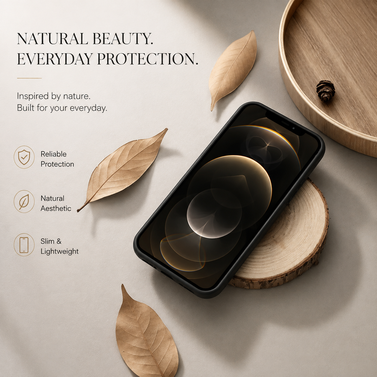Premium iPhone Case MagSafe Compatible Solid Bamboo Wood Shockproof Hard Back Camera Lens Protection Slim Natural Design Lightweight Protective Cover
