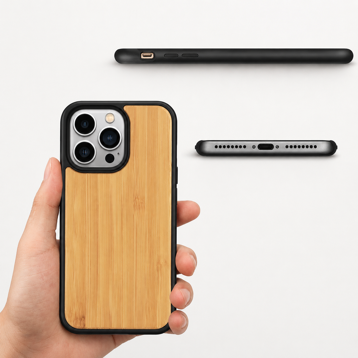 Premium iPhone Case MagSafe Compatible Solid Bamboo Wood Shockproof Hard Back Camera Lens Protection Slim Natural Design Lightweight Protective Cover