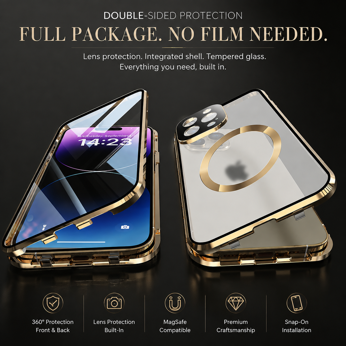 Premium iPhone Case MagSafe Compatible Tempered Glass Metal Frame Shockproof Full Body Protective Cover Camera Lens Protection Slim Sealed Design