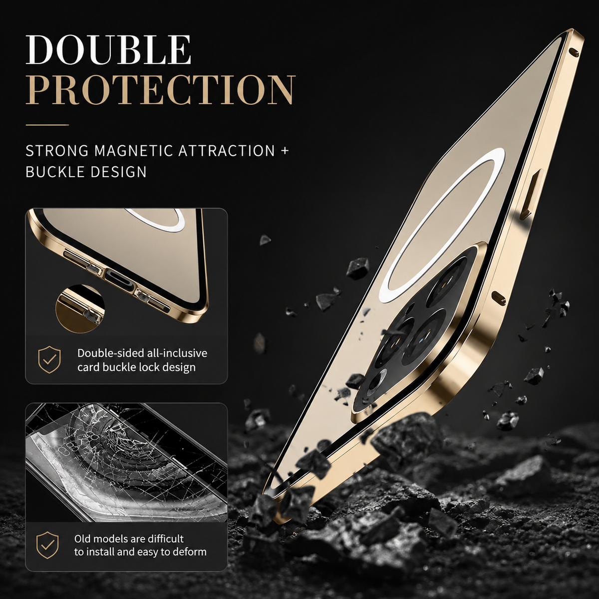 Premium iPhone Case MagSafe Compatible Tempered Glass Metal Frame Shockproof Full Body Protective Cover Camera Lens Protection Slim Sealed Design