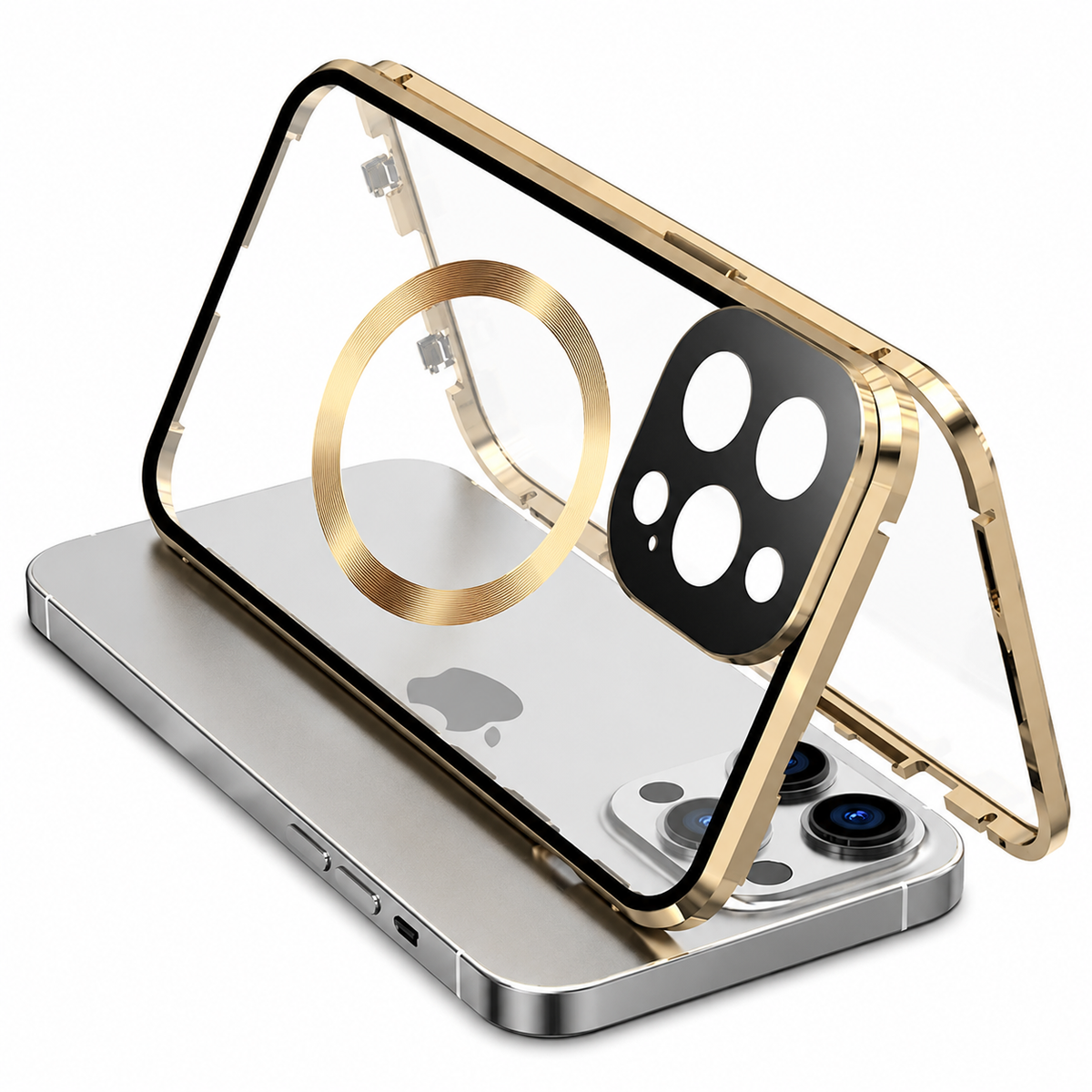Premium iPhone Case MagSafe Compatible Tempered Glass Metal Frame Shockproof Full Body Protective Cover Camera Lens Protection Slim Sealed Design