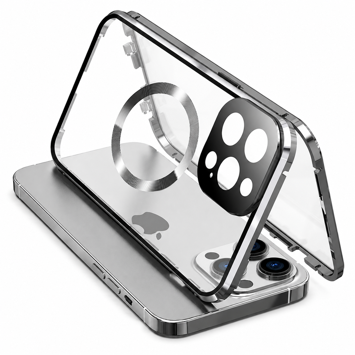 Premium iPhone Case MagSafe Compatible Tempered Glass Metal Frame Shockproof Full Body Protective Cover Camera Lens Protection Slim Sealed Design
