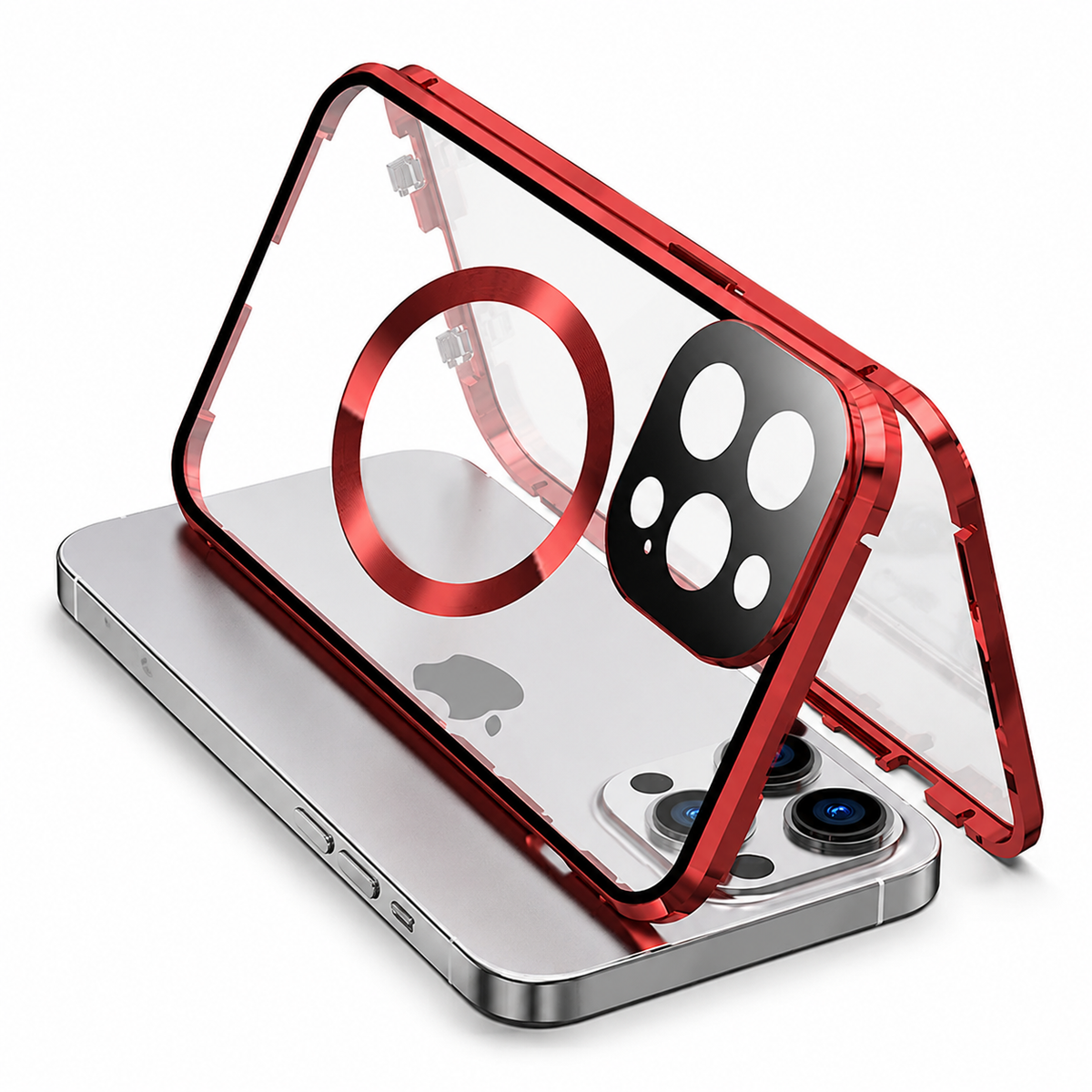 Premium iPhone Case MagSafe Compatible Tempered Glass Metal Frame Shockproof Full Body Protective Cover Camera Lens Protection Slim Sealed Design
