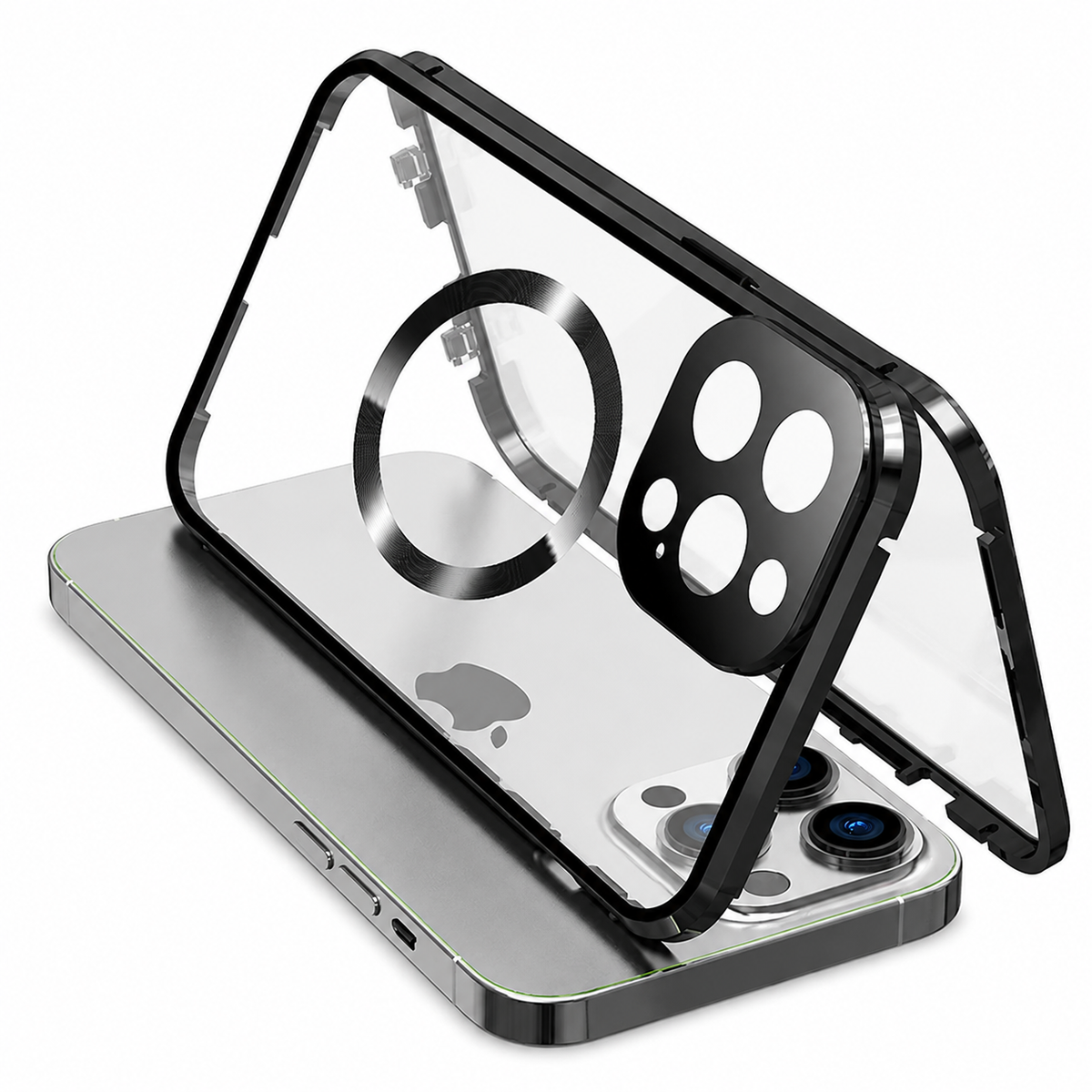 Premium iPhone Case MagSafe Compatible Tempered Glass Metal Frame Shockproof Full Body Protective Cover Camera Lens Protection Slim Sealed Design