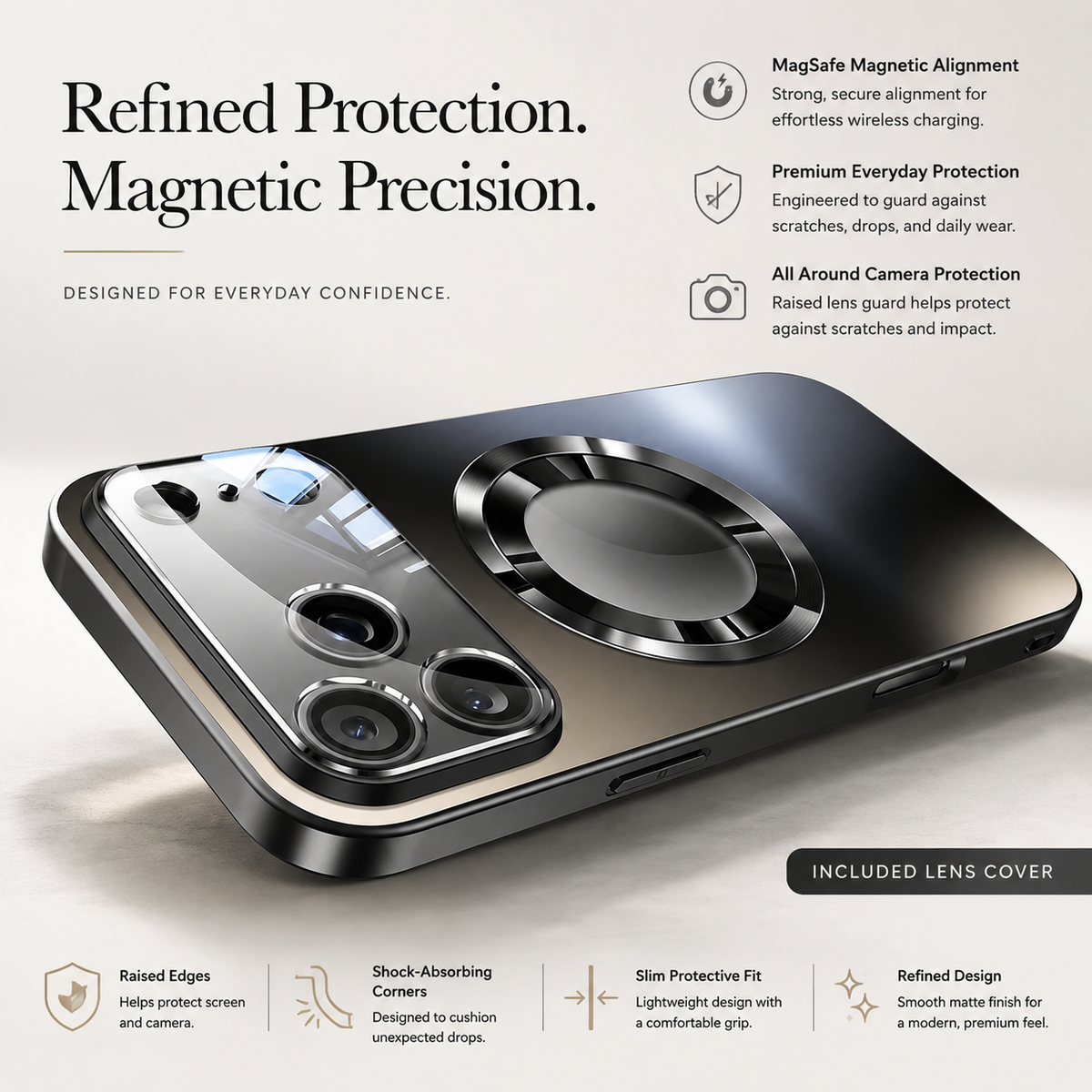 Premium iPhone Case MagSafe Compatible Titanium Matte PC TPU Shockproof Cover Camera Lens Guard Ultra Thin Full Protection Metallic Design